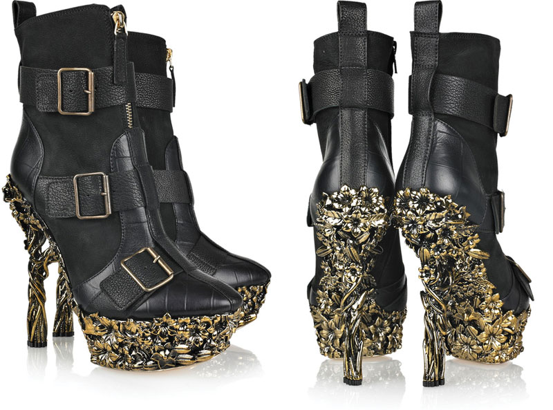 Alexander McQueen Floral Engraved Boots as Designed for Lady Gaga