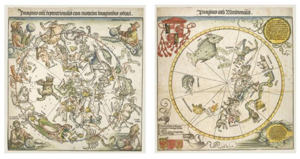 Albrecht Dürer's maps of the Northern and Southern skies
