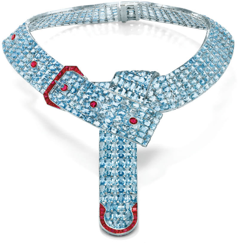 Paul Flato’s Aquamarine and Ruby Belt Necklace