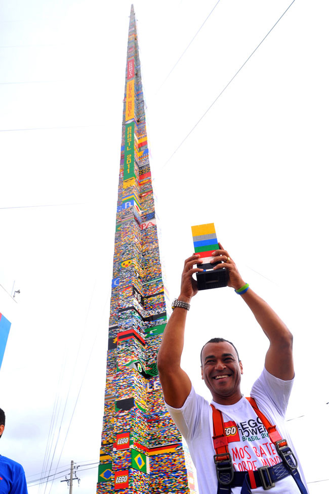 former footballer Cafu attached the final piece of what is now recorded as the world’s largest Lego tower