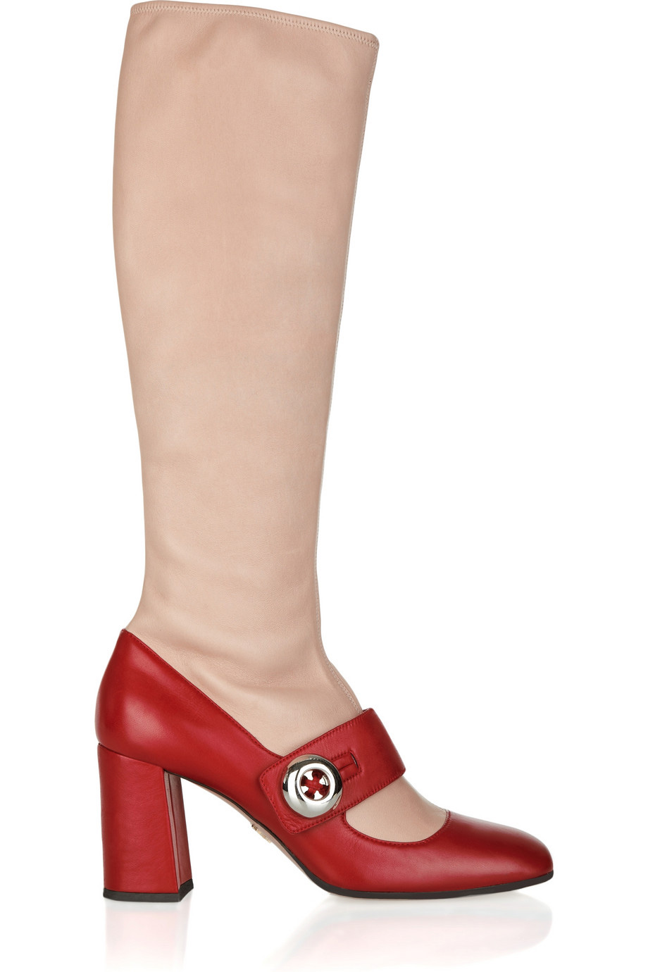 Red and leather Mary Jane boots by Prada