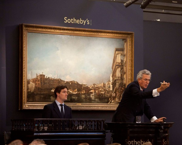 The auction shot with Henry Wyndham selling the Francesco Guardi's Venetian masterpiece