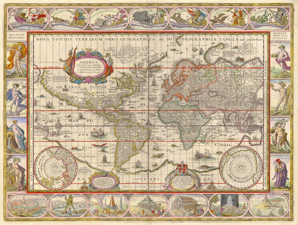 1635 World Map by Willem Blaeu - Nova Totius Terrarum Orbis Geographica Ac Hydrographica Tabula