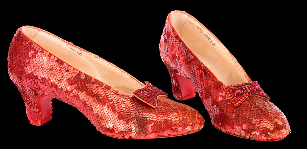 The original Ruby red slippers that Judy Garland wore as Dorothy in The Wizard of Oz
