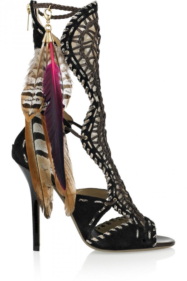 Jimmy Choo Kevan Woven Leather and Suede Sandals