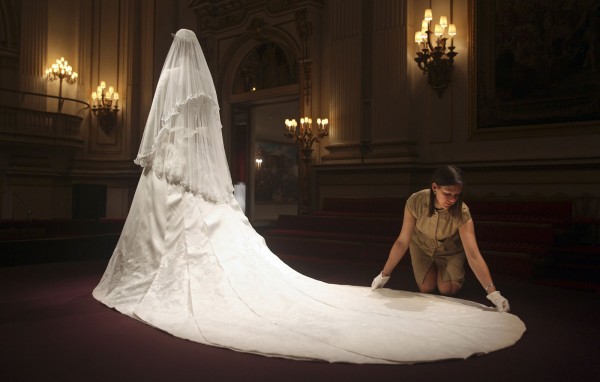 The Duchess of Cambridge's wedding dress on display at Buckingham Palace