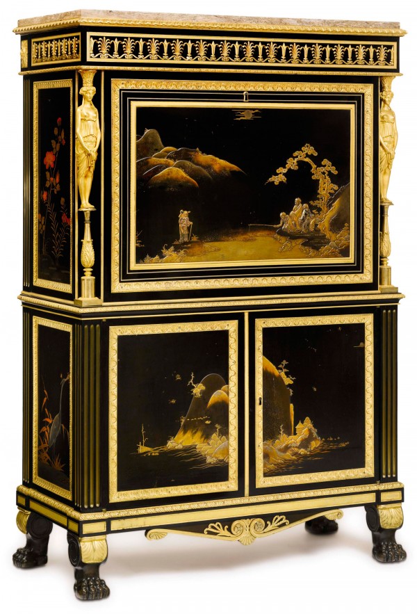 Louis XVI Ormolu-Mounted Japanese Lacquer Commode with Secretaire