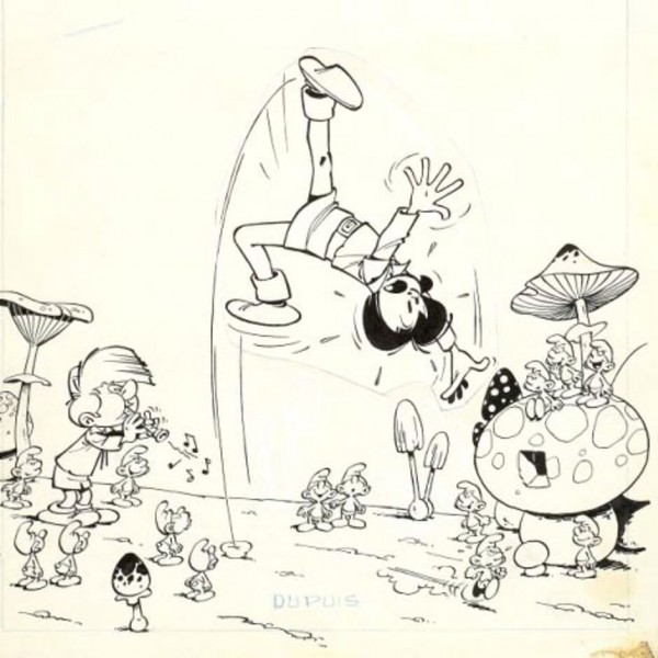 Rare original drawings of the Smurfs: The Smurfs and the Magic Flute