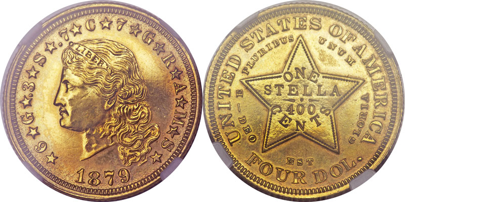 Judd-1636a 1879 Flowing Hair Stella in gilt copper