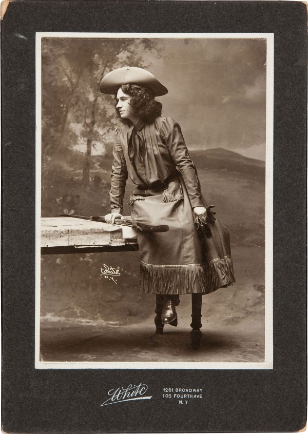 Previously unknown and unpublished Annie Oakley as The Western Girl, a Rare Cabinet Photo Signed and Inscribed on Verso