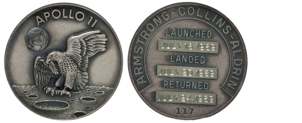 Silver Robbins medal from Apollo 11