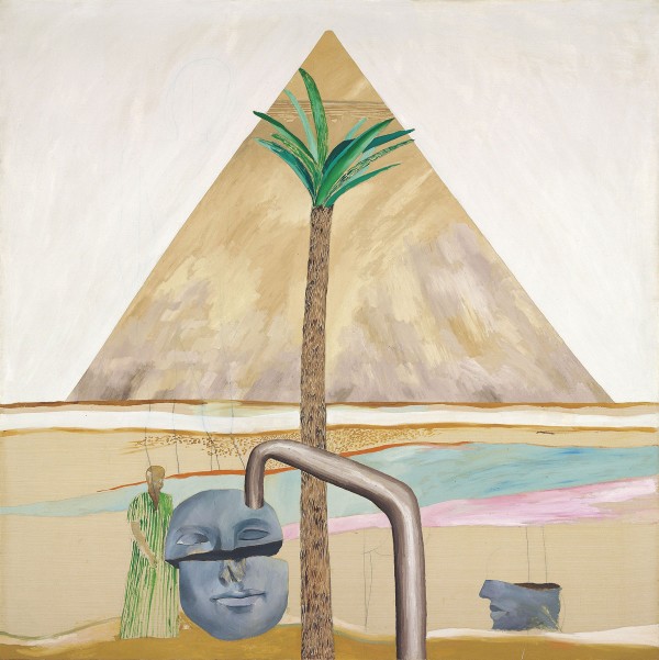 Great Pyramid at Giza with Broken Head from Thebes by David Hockney