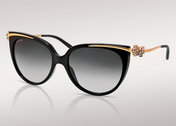 Sunglasses Le Gemme Primavera with multicolored sapphires flowers on black/YG frame