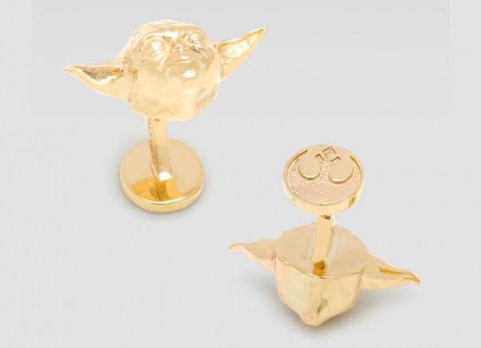Gold Darth Vader and Yoda cufflinks by Neiman Marcus for Star Wars Fans
