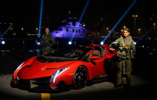 Lamborghini Veneno Roadster makes a stunning debut on an aircraft carrier in Abu Dhabi