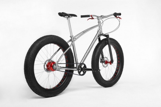 Fat tires and a titanium frame makes this Budnitz Bicycle glide over snow