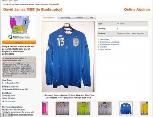 Bankrupt Goalkeeper David James Auctions Off His Signed Memorabilia