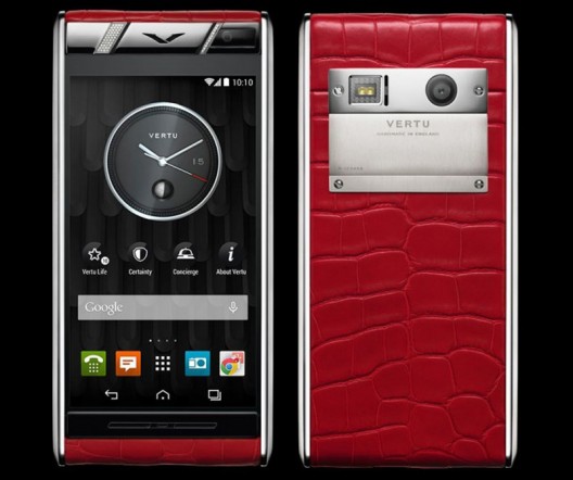 Vertu Phone Wrapped In Red Alligator Leather and White Diamonds