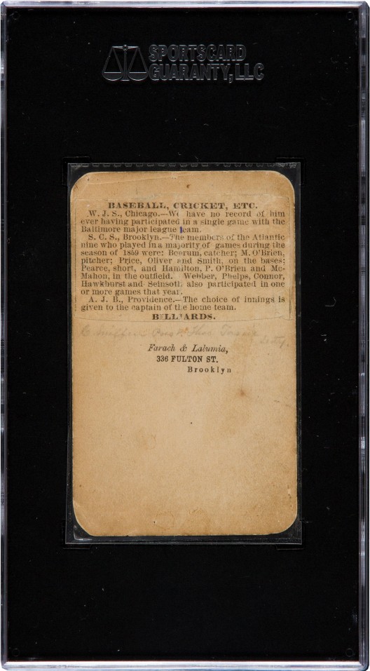 1860 Brooklyn Atlantics Baseball Card Ready for Auction