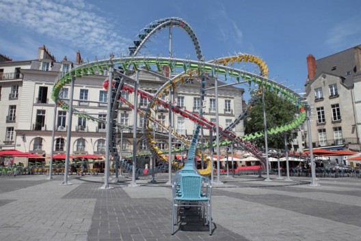 A roller coaster that is made of hundreds of cafe chairs pops up in France