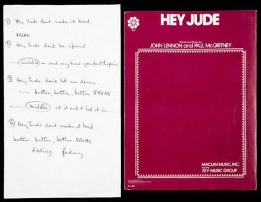 Beatles’ Handwritten Lyrics For “Hey Jude” Sold For $910,000 At Auction